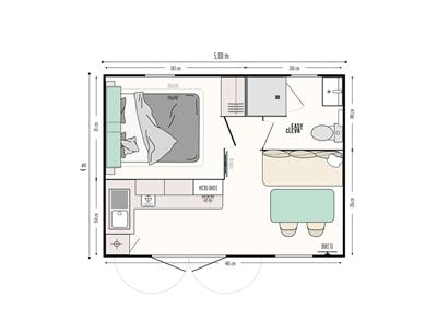 Floor plan of the Cahita Riviera cottage for 2 people, rated 4 stars by IRM 