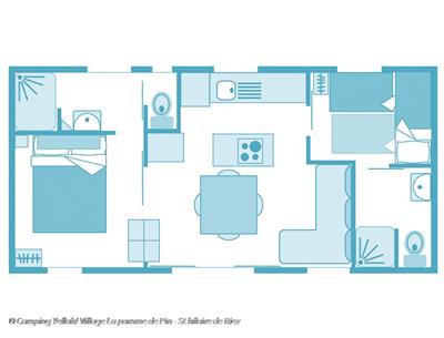Map of 4-star mobile home cottage on 5-star campsite with swimming pool and beach 