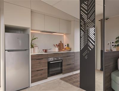Large fitted kitchen in a mobile home on a campsite in Vendée