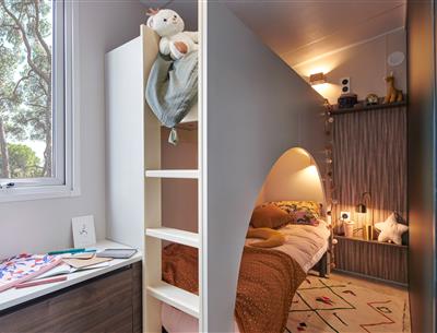 Children's room in a mobile home on a family campsite